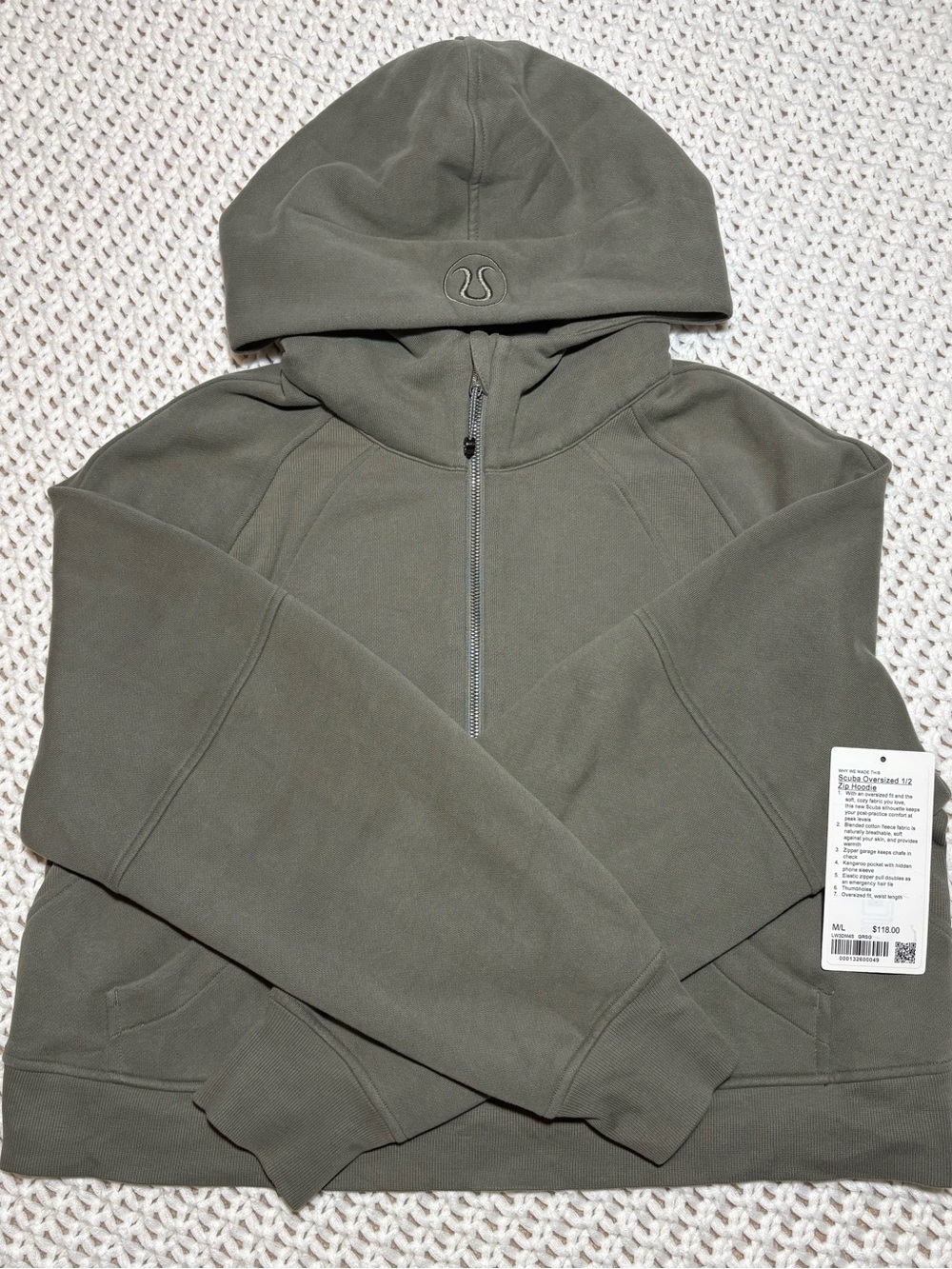 lululemon grey sage scuba oversized 1/2 zip hoodie size m/l